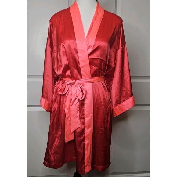 Victoria's Secret Other - Victorias Secret Satin Kimono Robe‎ XS Pink With Orange Short Mini